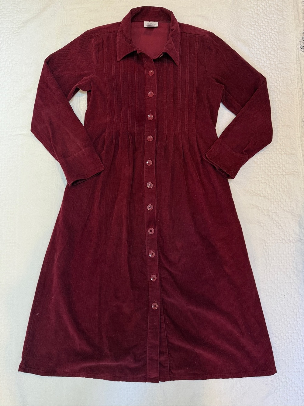 The Vermont Country Store Cotton Corduroy Dress Burgundy Cottagecore S Petite